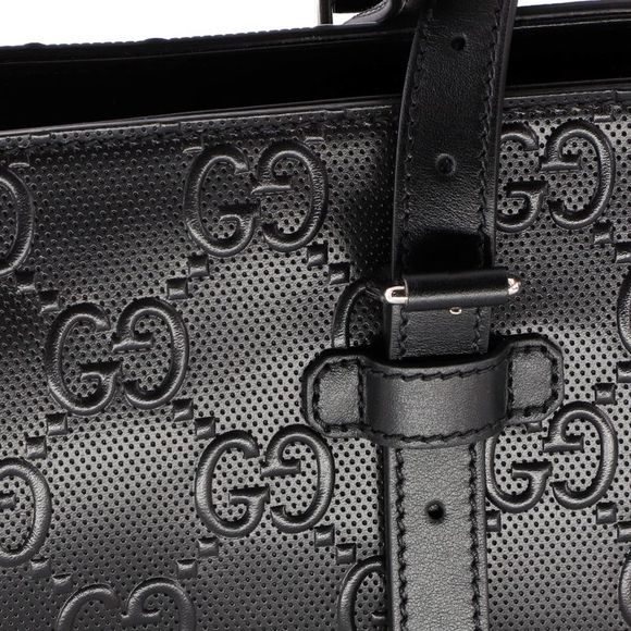 Gucci Bags Gucci Tote Bag Gg Embossed Perforated Leather Black